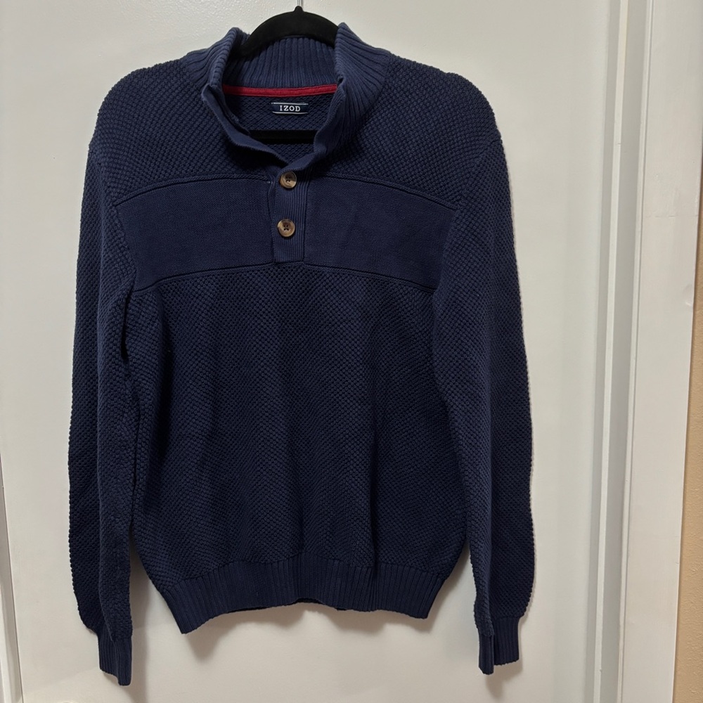 IZOD  Men's Navy Large Heavy Knit 100% Cotton Pullover Sweater